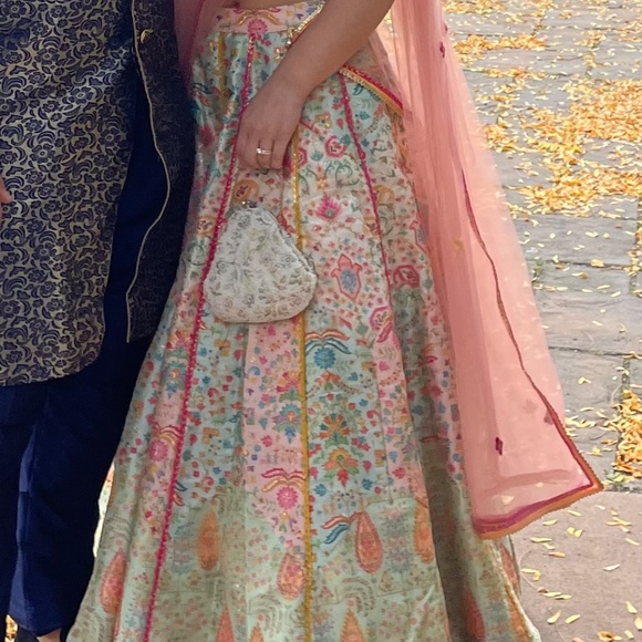 Kalki Multicolored Lehenga And Blouse Set In Silk With Patch Work - Picture 6 of 6